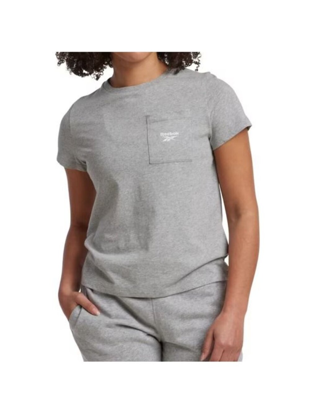 Reebok Womens Short Sleeve Active Small Logo Graphic T-Shirt Grey Size M NWT